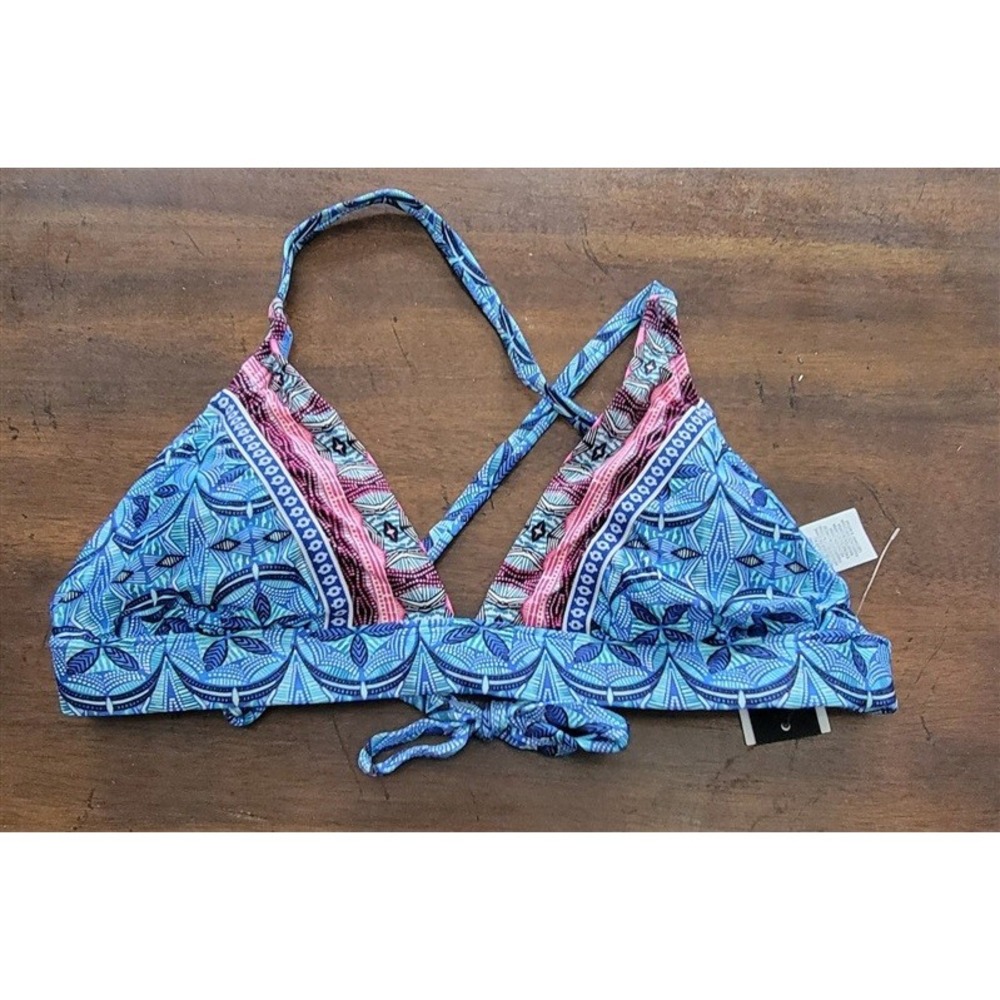 NWT La Blanca Island Goddess SZ 14 Halter Triangle Bikini Swim Top Blue 131868
